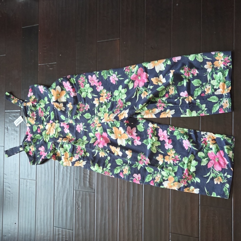 NEW Old Navy Wide Leg Blue Floral Linen-Blend Adjustable Strap Jumpsuit - MP - Picture 6 of 13